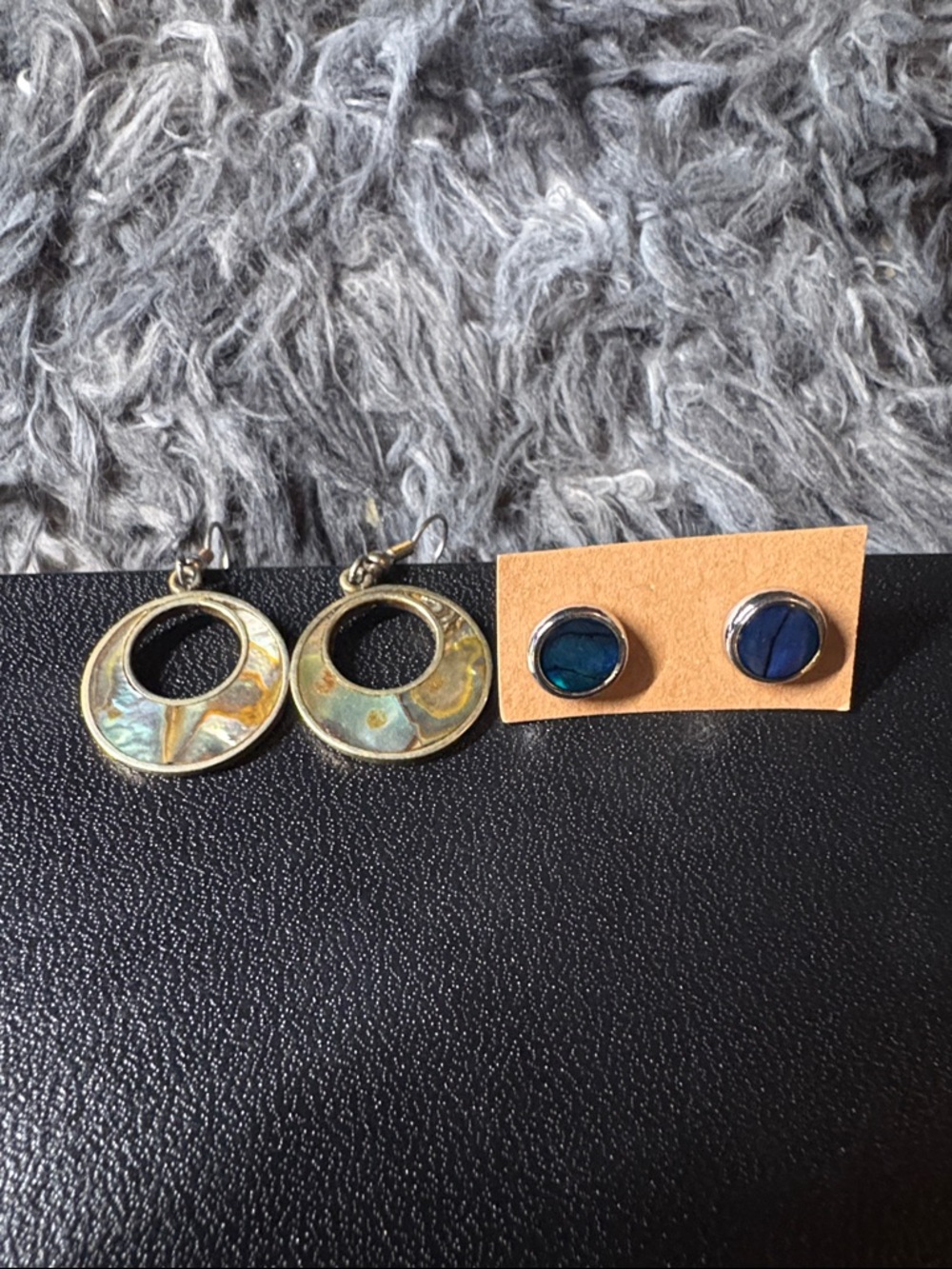 Blue Abalone Drop Earrings and Stud Set